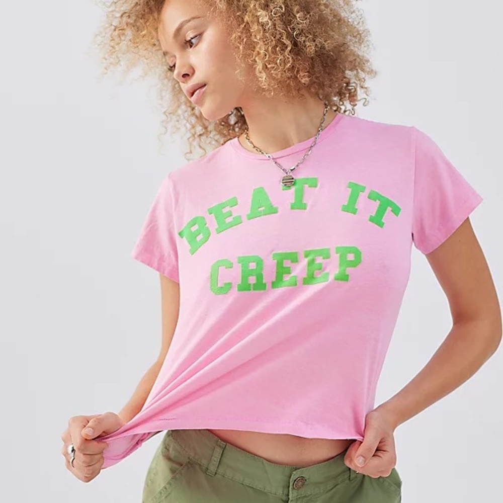 Urban Outfitters Pink Graphic Tee with Green Text